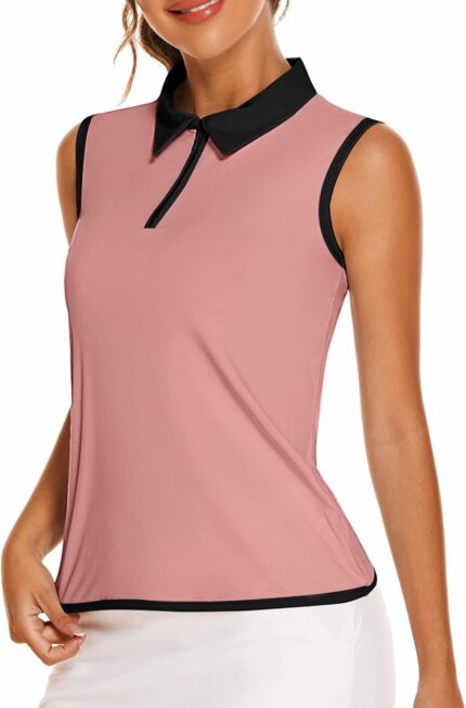 COOrun Women's Golf Polo T Shirts Lightweight Moisture Wicking Sleeveless Shirt Quick Dry Zipper Tank Top