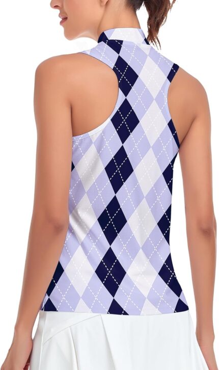 Women Racerback Sleeveless Golf Polo Shirts Collarless Tennis Tops Quick Dry Athletic Tank Tops