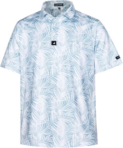 SURF CUZ Golf Shirt Moisture Wicking for Men Dry Fit Polo Shirts Short Sleeve Print Performance 4-Way Stretch
