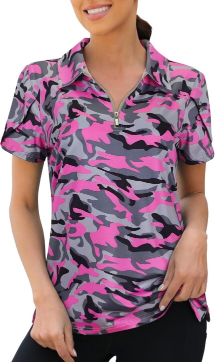 Viracy Womens Golf Polo Shirts 1/4 Zip Up Overlap Short Sleeve Quick Dry Workout Tops