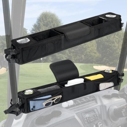 Little World Golf Cart Front Storage Basket - Golf Cart Front Basket with Insulated Cup Holders, No-Drilling Installatio Golf Cart Storage Accessory (Black)