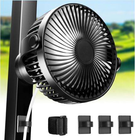 Magnetic Golf Cart Fan Rechargeable, 10000mAh Battery, 4-Speed Quiet Cruise Fan with LED Light, 360° Portable Rotation, Strong Magnet Base, USB-C, Compatible with EZGO Club Car YAMAHA, 1 PCS
