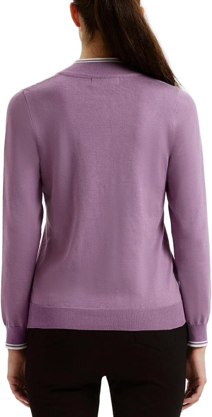 JACK SMITH Pullover Sweaters for Women Long Sleeve Argyle Quarter Zipper Collar Polo Sweater Ribbed Knit Golf Tops - Image 3