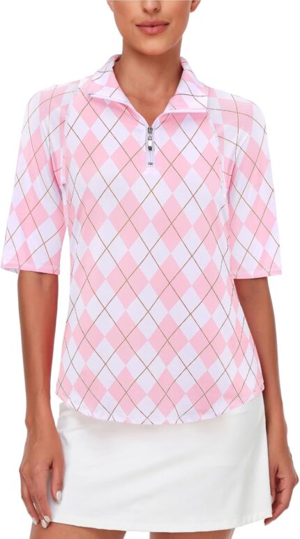 Misyula Womens Golf Shirt Quick Dry Half Sleeve Quarter Zip Polo Workout Tops Tennis Shirts M-3XL