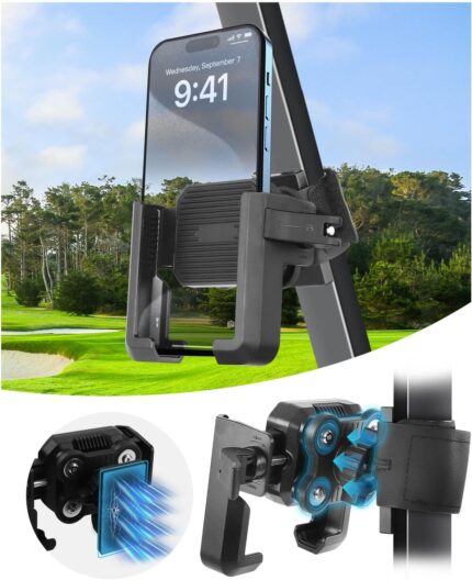 Golf Cart Phone Holder Mount Magnetic with Vibration Dampener Anti Shake, Golf Cart Phone Caddy Compatible with iPhone/Galaxy/Google Pixel/Motorola Fit EZGO/Club Car/Yamaha/ICON/Zone
