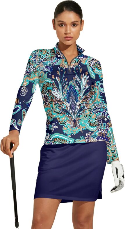 Golf Shirts for Woman UPF 50+ Sun Protection Quick Dry Lightweight Long Sleeve Polo Shirts for Woman Rash Guard