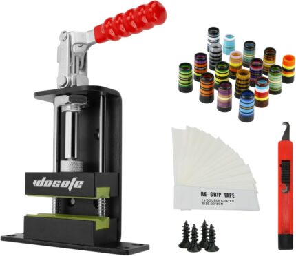 wosofe Golf Club Regrip Vise Tool，Rubber Grip Vise Clamp，Golf Club Gripping Station,Golf Workshop Supplies，Includes A Regripping Kit - with 17 Ferrules Suitable for Irons, A Hook Knife and Grip Tape