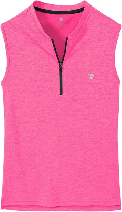BGOWATU Women's Golf Polo Shirts Sleeveless Zip Up Collarless UPF 50+ Tennis T-Shirt Lightweight Quick Dry