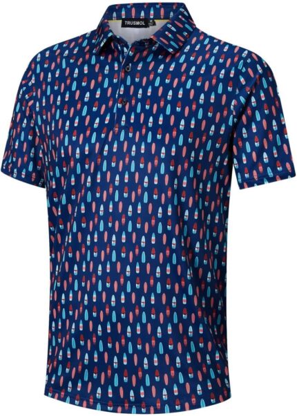 Golf Shirts for Men Dry Fit Performance Print Short Sleeve Moisture Wicking Golf Polo Shirts