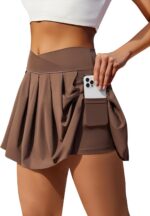 keriffe Womens Tennis Skirt Crossover Pleated Athletic Skirts Shorts with Pockets High Waisted Golf Running Workout Skort