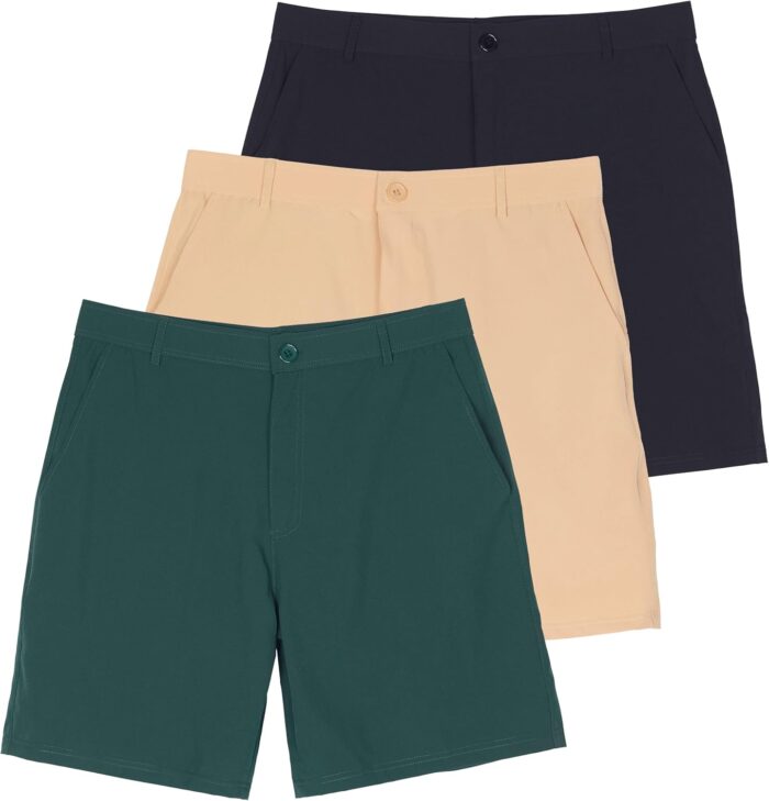Real Essentials 3 Pack: Mens 7" Golf Shorts Pockets - Flat Front Casual Work Workout Active Hiking Sport - Image 1