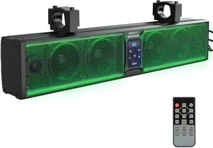 KEMIMOTO 6-Speaker Metal UTV Sound Bar Waterproof Bluetooth Music Sync Multicolor Lights 25-inch SxS Speakers Wireless Control Soundbar for UTV ATV Golf Cart w/ 1.25 in - 2 in Roll Bar
