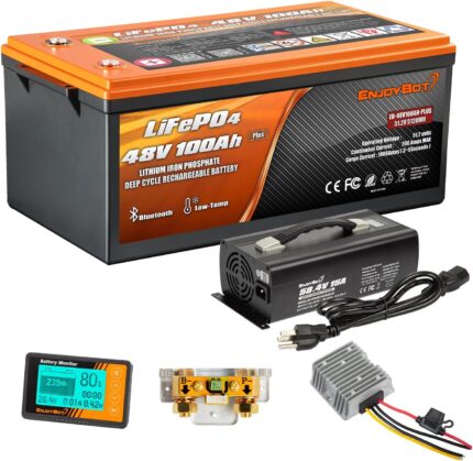 Enjoybot 48V 100Ah Plus LiFePO4 Lithium Golf Cart Battery Conversion Kit, Built-in 200A BMS and Bluetooth, Low Temp Cut-Off Function and Max.10.24 kW Load Power, Peak Current 1000A with 6000+ Cycles