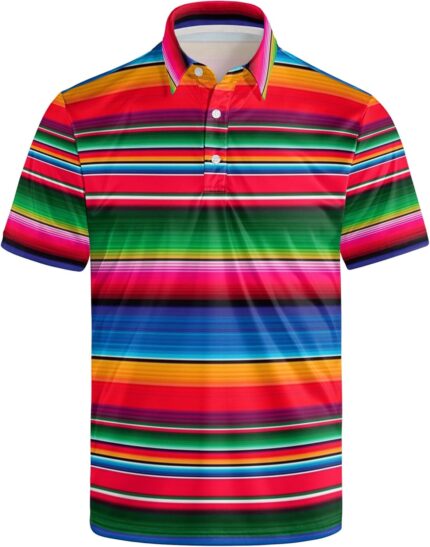 Golf Shirts for Men Printed Quick Dry Short Sleeve Performance Polo Shirts Moisture Wicking Collared Tennis T-Shirt