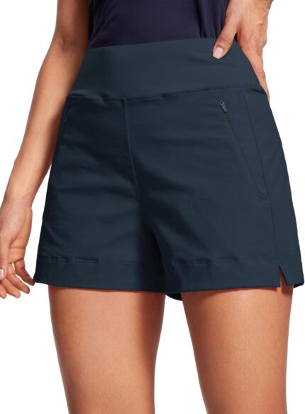 CRZ YOGA Women's Lightweight Mid Rise Hiking Shorts 4'' - Stretch for Athletic Summer Travel Outdoor Golf with Zip Pockets