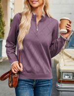 JACK SMITH Pullover Sweaters for Women Long Sleeve Argyle Quarter Zipper Collar Polo Sweater Ribbed Knit Golf Tops - Image 5