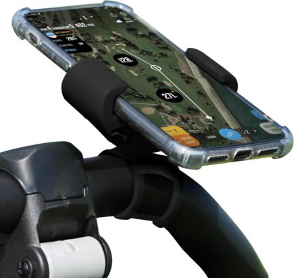 Golf Push Cart Phone Holder - Silicone Phone Mount Compatible with Clicgear, Sun Mountain, Caddytek, Rovic, Caddy, Bag Boy & More- Golf Push Cart Accessories for Cell Phones