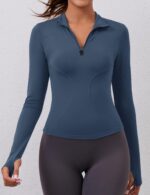 LOMON Womens Long Sleeve Workout Tops Quick Dry Quarter Zip Pullover Crop Yoga Athletic Slim Fit Shirts - Image 3