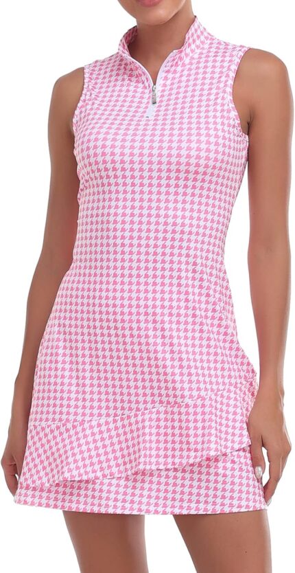 Viracy Tennis Dress for Women Sleeveless Golf Dresses with Shorts and Pockets Ruffle Zip Up Stand Collar Golf Outfits