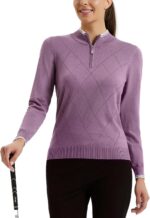 JACK SMITH Pullover Sweaters for Women Long Sleeve Argyle Quarter Zipper Collar Polo Sweater Ribbed Knit Golf Tops - Image 2