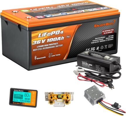 Enjoybot 36V 100Ah Plus LiFePO4 Lithium Golf Cart Battery Conversion Kit, Built-in 200A BMS and Bluetooth, Support 2 Series Connection, Low Temp Cut-Off and Peak Current 1000A and 6000+ Cycles