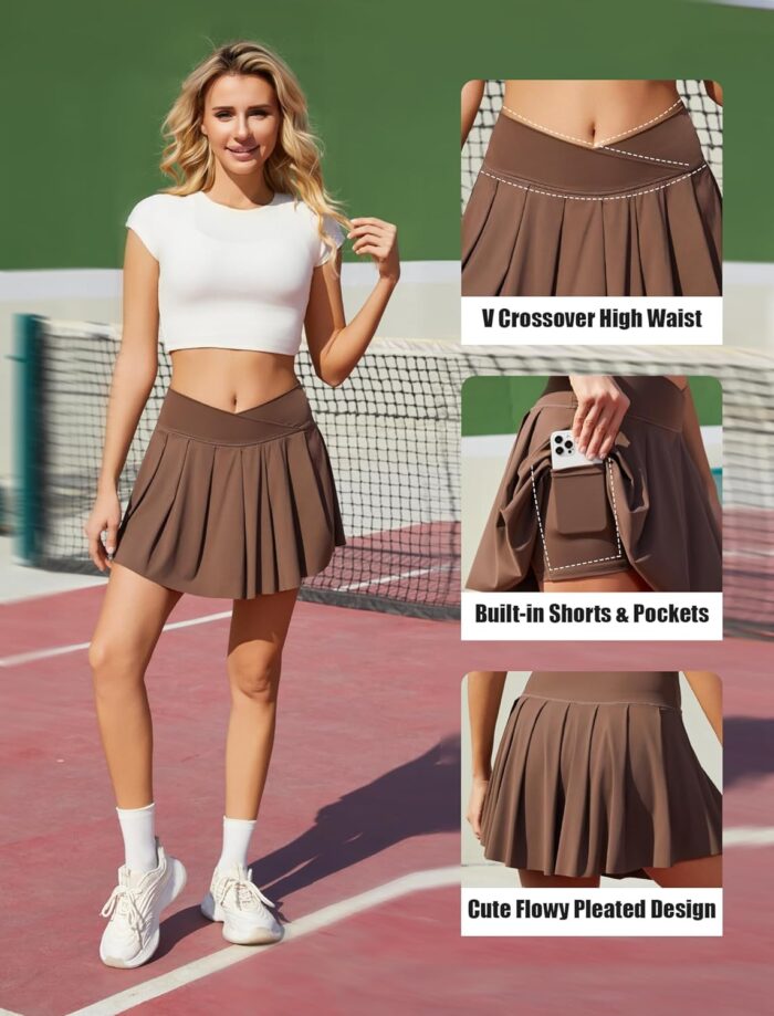 keriffe Womens Tennis Skirt Crossover Pleated Athletic Skirts Shorts with Pockets High Waisted Golf Running Workout Skort - Image 2