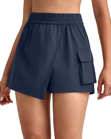 G4Free 2 in 1 Wrap Style Women Tennis Skirts Wide Leg Elastic Waist Golf Skorts Soft Hiking Shorts Workout with Cargo Pocket