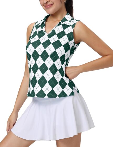 MathCat Womens Golf Shirt, UPF 50+ Argyle Tennis Polo, Sleeveless Lightweight Sports Athletic Tank Tops