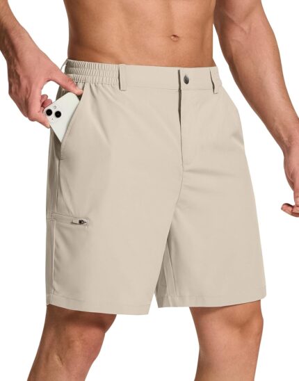Mens Stretch Golf Shorts with 6 Pockets Dry Fit 7 Inch Inseam Lightweight Dress for Hiking Work Casual