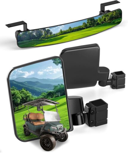 Golf Cart Mirrors for EZGO Club Car Yamaha, No-Drilling Golf Cart Side Mirror and Rear View Mirror Kit Universal Foldable and Adjustable Rotatable 180 degrees, HD Glass Mirror Golf Cart Accessories