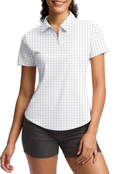 G Gradual Womens Golf Shirt Metal Zip Up Polo Short Sleeve Tennis Work Athletic Collared Top Quick Dry Lightweight