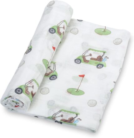 LollyBanks Baby Swaddle Blanket, 100% Cotton Muslin Blankets for Boys, Large 47 x 47 Inches Baby Receiving Blanket, Soft and Breathable Infant Swaddle, Baby Essentials, Registry (Golf Print)