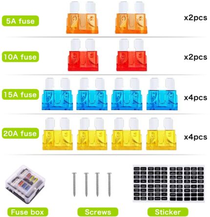 12 Volt Fuse Block, Waterproof 6 Way Fuse Box with 6 Ground Negative Busbar for Automotive[100 Amp Max] [LED Indicator] for Car Golf Cart Boat Marine RV DC 12-24V