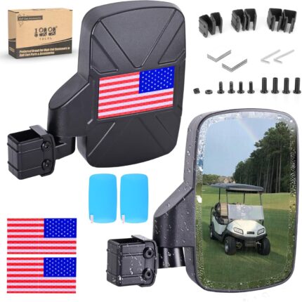 10L0L Golf Cart Mirror, No Drilling Extra Large Side View Mirror Universal for Yamaha, Club Car, EZGO, Folding Side Rear View Mirrors Adjustable 180 Degree