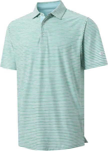 M MAELREG Golf Polo Shirts for Men Short Sleeve Dry Fit Striped Performance Moisture Wicking Collared Casual Mens Golf Shirt