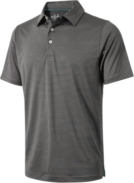 Mens Golf Polo Shirt Moisture Wicking Dry Fit Performance Athletic Short Sleeve Striped Golf Shirts for Men