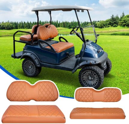 NOKINS 4PCS Golf Cart Seat Covers Kit, Front and Rear Seat Covers Fits Club Car Precedent Standard Seat Cushion, Club Car Vinyl Diamond Seat Covers Accessories, No Staples (All Brown)