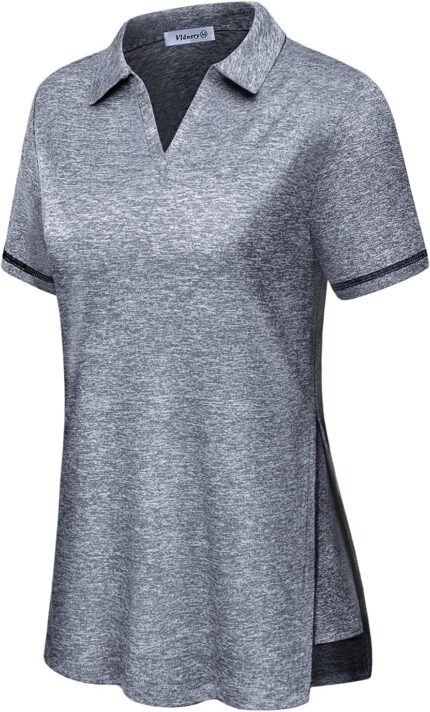 Vldnery Women's Golf Shirts Short Sleeve v Neck Loose Fit Plain Workout Tennis Polo T-Shirts