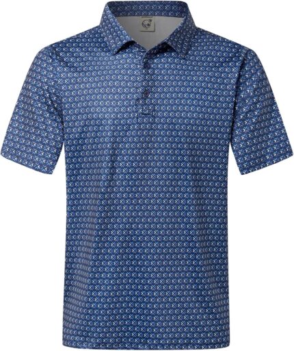 Hardaddy Men's Moisture Wicking Polo Shirts Printed Dry Fit Short Sleeve Collared Golf Shirt