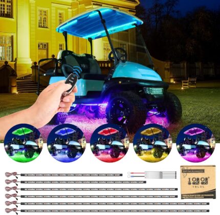 10L0L Golf Cart Underglow LED Light Strip Kit with Canopy Lights, 24 Modes Glow Neon Underbody Lighting with Wireless Remote Control, Sound Active, Water Resistant Flexible Tubes 6 Pack