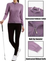 JACK SMITH Pullover Sweaters for Women Long Sleeve Argyle Quarter Zipper Collar Polo Sweater Ribbed Knit Golf Tops - Image 4