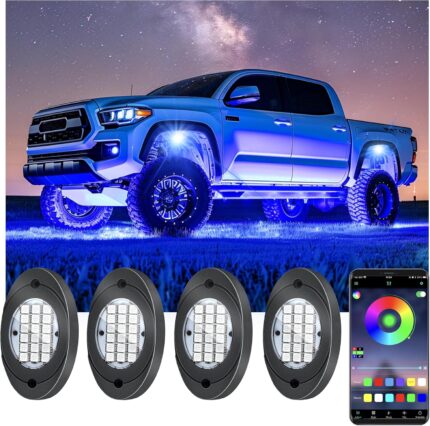 4 Pods RGB LED Rock Lights, Underglow Multicolor Neon Light Kit, Wheel Well Light with APP Control & Music Mode, Under Glow Lights for Trucks,Jeep,SUV,Golf Cart,ATV,Pickup Off Road,12V