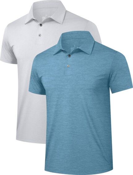 TELALEO 2 Pack Mens Polo Shirts UPF 50+ Quick Dry Performance Golf Summer Shirts Collared Moisture Wicking