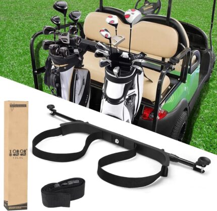 10L0L Universal Golf Bag Holder Attachment No Drilling Required for Yamaha, EZGO, Club Car, Adjustable Rear Seat Golf Cart Club Holder, An Additional Strap is Included