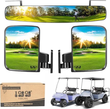 10L0L Golf Cart Folding Side Mirror and Panoramic Rear View Mirror Kit for Yamaha, EZGO, Club Car