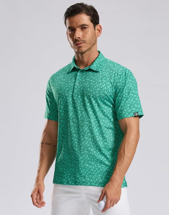 Men's Golf Shirt Short Sleeve Dry Fit Polo Moisture Wicking Print Collared Golf Shirts for Men Casual Lightweight - Image 2