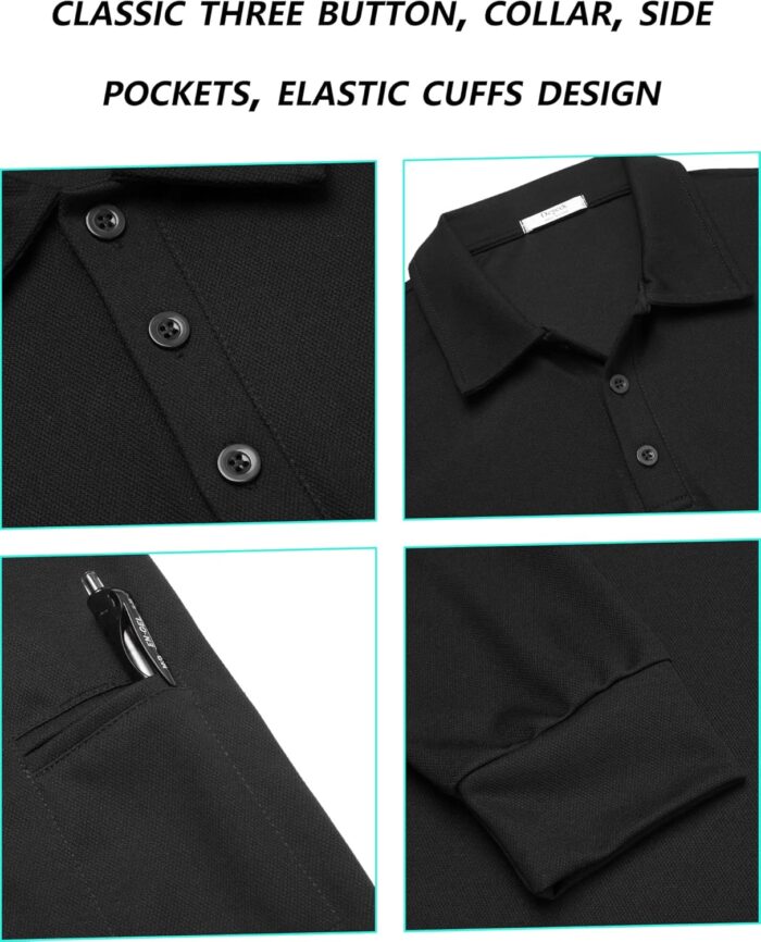 Deyeek Men's Polo Shirts Long Sleeve Golf Polo Shirts for Men Quick Dry UPF 50+ Sun Protection Polos Casual Collared Shirts - Image 3