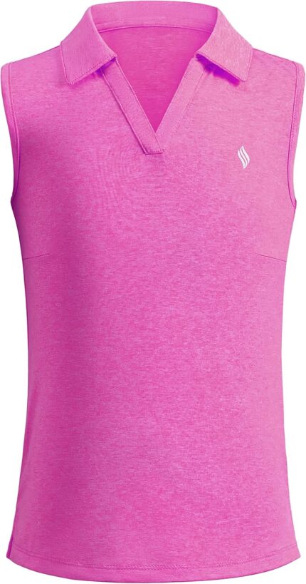 SANTINY Girls' Sleeveless Golf Shirt V-Neck Quick Dry Tennis Tank Tops Golf Clothes Collared Polo Shirts for Girl