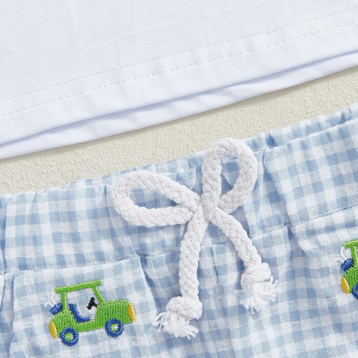 Toddler Baby Boy Golf Outfit Golf Cart Short Sleeve T-shirt Plaid Elastic Waist Shorts Summer Clothes - Image 6