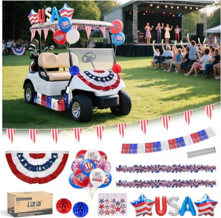 10L0L 4th of July Golf Cart Decorations Kit for Yamaha/EZGO/Club Car -Patriotic Parade Golf Cart Decor, Used for Outdoor Party, Parade, Yard Decorations